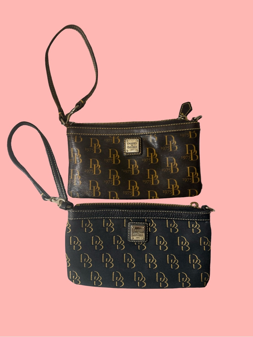 Dooney & Bourke Black and Gold Signature Wristlet Duo